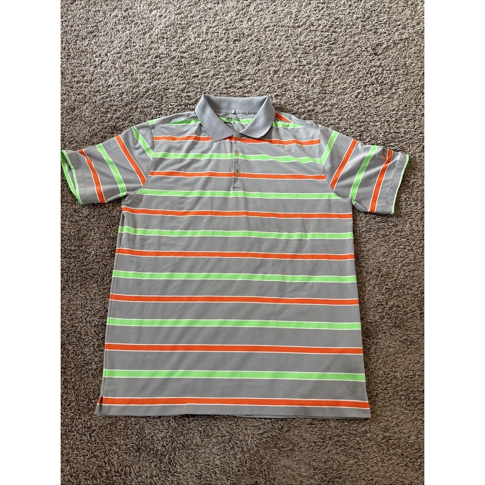 NIKE Golf Tour Performance Gray‎ Striped Polo Golf Shirt Size Large L